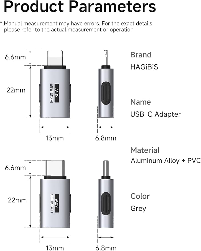 Hagibis Lightning to USB-C Adapter 2 Pack, 50W Fast Charging Lightning Female to Type-C Male Charging Converter, Date Transfer for iPhone 15/16/17 Pro Max AirPods 2 iPad Pro (ZJTN04)