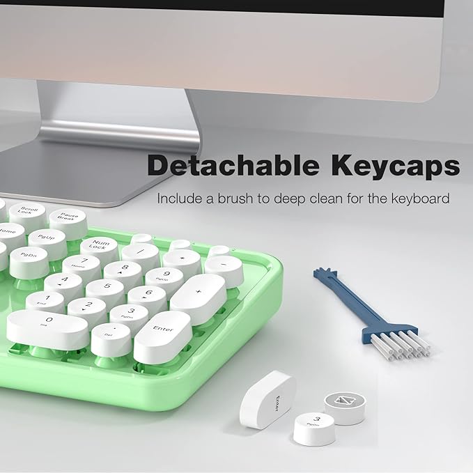 KNOWSQT Wireless Keyboard and Mouse Combo - White-Green Full-Sized 2.4 GHz 104 Keys Typewriter Keyboard, Flexible Round Keycap and Optical Mouse for Windows, Computer, PC, Laptop, Desktop, Mac