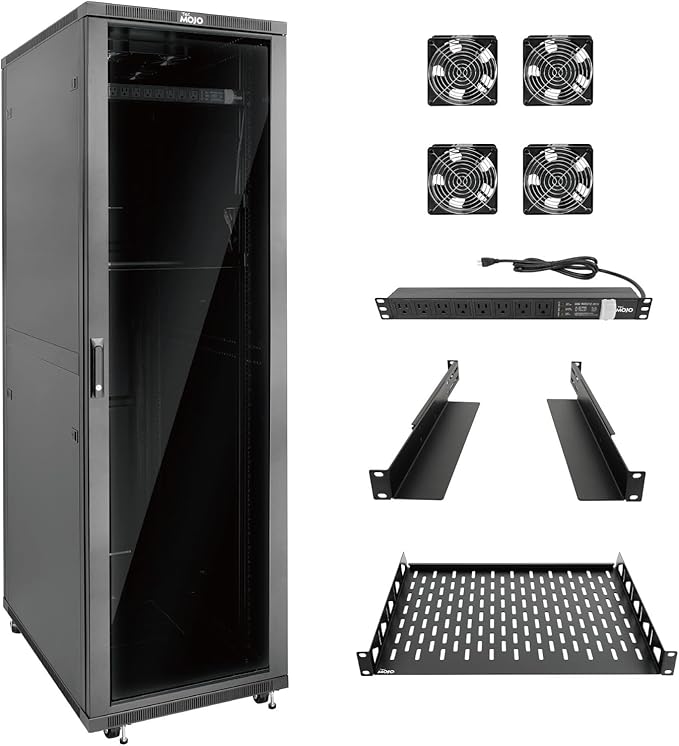 Tecmojo 42U Server Rack Network Cabinet 39.4" D x 23.6" W, Locking Data Cabinet Enclosure for 19" Server, Networking, AV & IT Equipment, Glass Door, Black