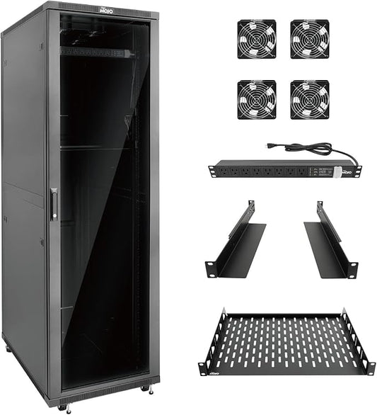 Tecmojo 42U Server Rack Network Cabinet 39.4" D x 23.6" W, Locking Data Cabinet Enclosure for 19" Server, Networking, AV & IT Equipment, Glass Door, Black