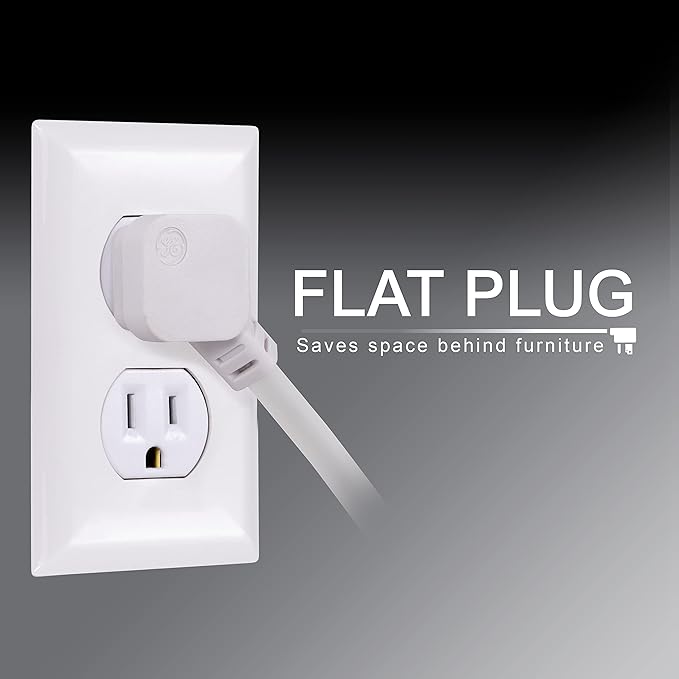 GE 6-Outlet Surge Protector, 15 Ft Extension Cord, Power Strip, 840 Joules, Flat Plug, UL Listed, White, 62936