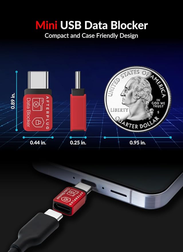 USB-C to USB-C Data Blocker, Anti Juice Jacking, for Charge-Only, Supports up to 240W PD Charging (2-Pack), Red