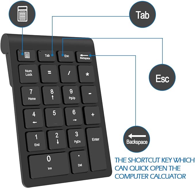 Foloda Wireless Number Pads, Numeric Keypad Numpad 22 Keys Portable 2.4 GHz Financial Accounting Number Keyboard Extensions 10 Key for Laptop, PC, Desktop, Surface Pro, Notebook