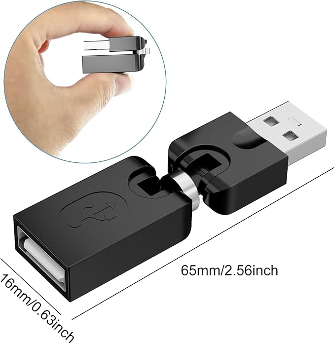 BERLAT Swivel USB 2.0 Adapter, 2 Pack Rotatable USB 2.0 Type A Male to Type A Female 360 Degree Rotation Adjustable Right Angle Extension Adapter Convertor (Black, AM-FM)