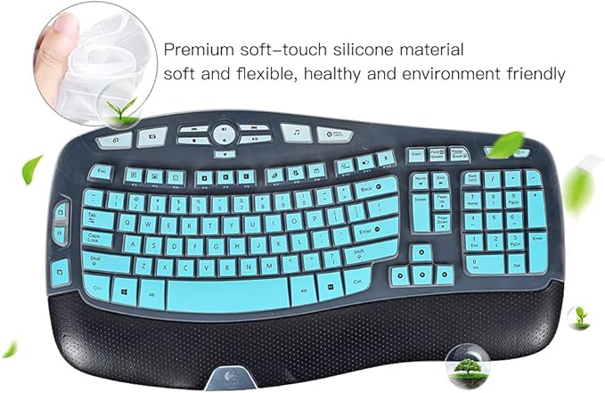 Keyboard Cover for Logitech K350 MK550 MK570, Keyboard Skin for Logitech K350 MK550 MK570 Wireless Wave Keyboards Covers Protector Accessories, Ombre Mint Green