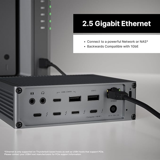 CalDigit TS5 - Thunderbolt 5 Dock - 15 Port, 140W Dedicated Host Charging, 80Gb/s Thunderbolt 5 x4, USB-C 10Gb/s x3, USB-A x2, 2.5GbE, Dual 8K@60Hz, SD & microSD UHS-II, 1m Braided Cable, 240W PSU