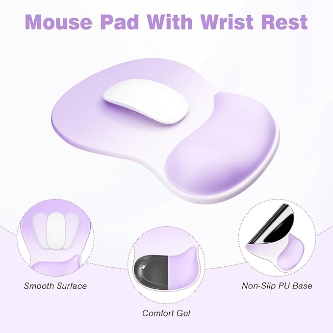 Ospelelf Keyboard Wrist Rest Set with Ergonomic Mouse Pad - 3-in-1 Memory Foam Support for Pain Relief, Office & Gaming with Coaster Lilac Gradient