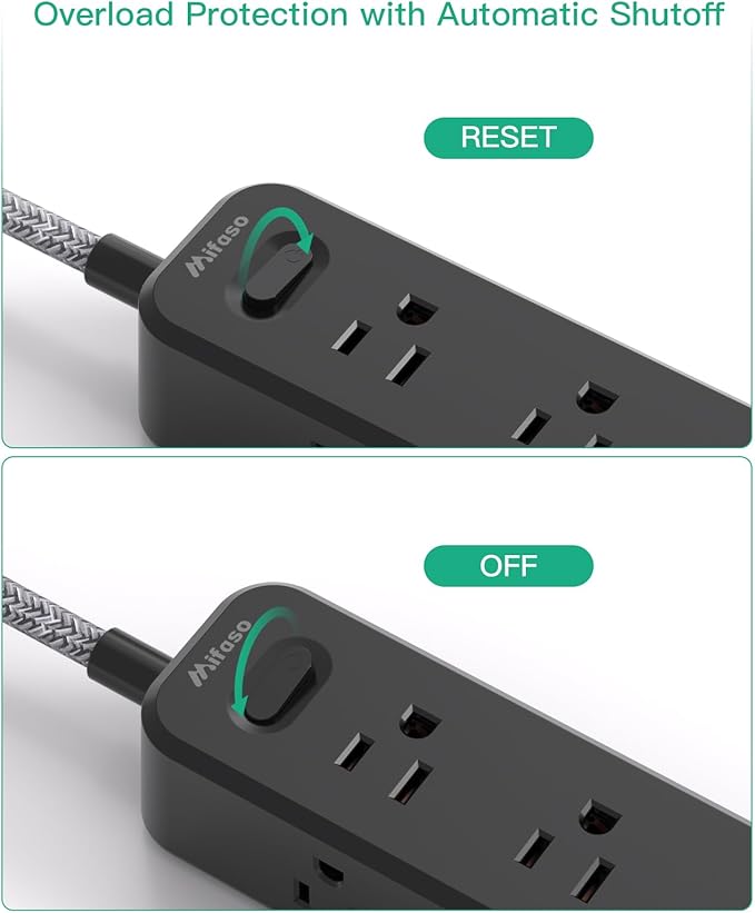 Mifaso Extension Cord, Surge Protector Power Strip, Long Power Strip with 9 Outlets 3 USB Ports, Extension Cord with Multiple Outlets, USB Power Strip for Dorm Room Essentials, College(10FT, Black)