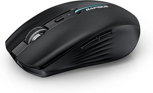 RAPIQUE Bluetooth Wireless Mouse - (BT1/BT2+USB) Tri-Mode High Performance, Rechargeable, Quiet Click, Multi-Device Compatibility for Laptop, Computer, MacBook, Tablet, PC (Black)