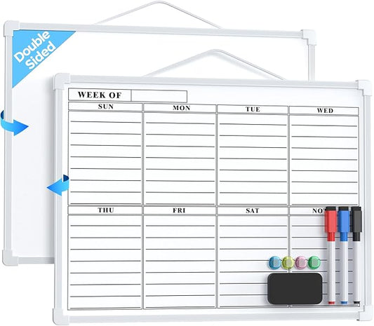 MaxGear Small Weekly Calendar Dry Erase Board for Wall, 16"x12" Hanging Double-Sided White Board, Portable Whiteboard for Planning, Drawing, Memo, to Do List, School, Home, Kitchen, Office