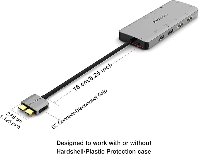 EZQuest USB C Hub 13 in 2 with 2 HDMI 4K, VGA, 1GBS Ethernet, 2USB A 3.0 Ports, 2 USB A 2.0 Ports, SD/Mico SD and Audio Port for Work and Travel - for MacBook Pro & Air