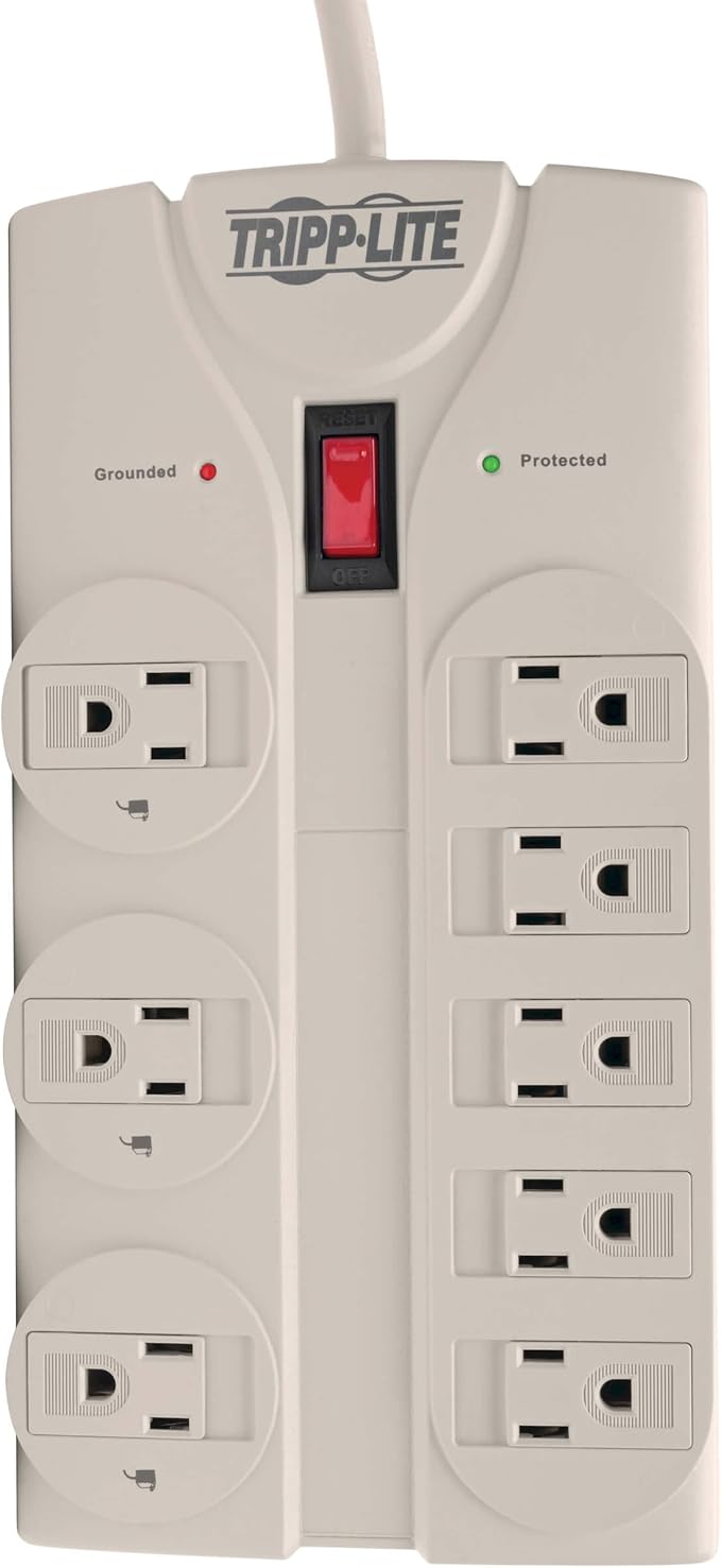 Eaton Tripp Lite Series TLP808 8 Outlet Surge Protector Power Strip with Flat Plug, 1440 Joule Rating, White, UL Listed & Certified, 8ft Extension Cord with Multiple Outlets for Home Office