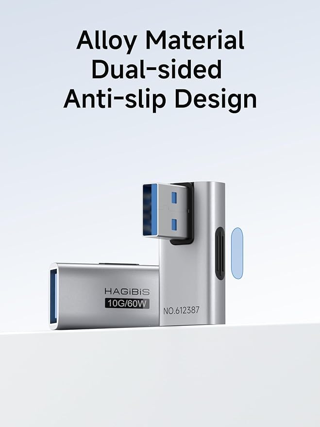 Hagibis USB 3.2 Adapter 2 Pack, 90 Degree Right and Left Angle USB A Male to Female Connector OTG Adapter Cable Extender for Laptops Charger PC Car Mouse Keyboard (Vertical Back)
