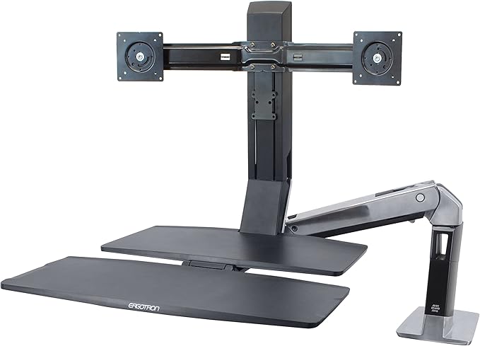 Ergotron – WorkFit-A Dual Monitor Standing Desk Converter, Sit Stand Workstation for Tabletops – Level Keyboard Tray