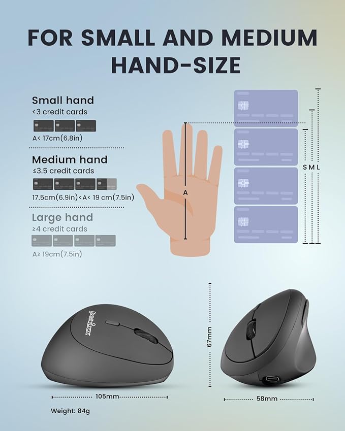 Perixx PERIMICE-719R Wireless 2.4G Rechargeable Ergonomic Mouse - Duo Wired and Cordless Charging Feature - Black