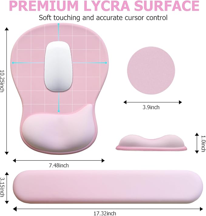 Gel Mouse Pad with Wrist Rest, Ergonomic Office Keyboard Wrist Rest and Mousepad with Wrist Support, Computer Mouse Pad with Non-Slip PU Base and Desk Accessories Mat for Laptop & Home & Gaming, Pink