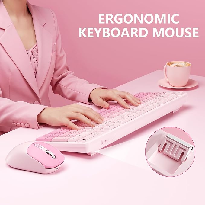 Wireless Keyboard and Mouse Combo, Full-Size USB Keyboard with Back Stand, 2.4GHz Wireless for Desktop, Laptop and Computer