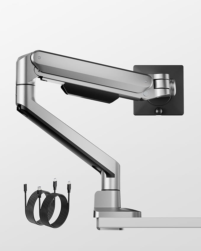 monTEK Deluxe Aluminum Monitor Arm with USB A/C for 17 to 40 Inch Curved Screens Fully Adjustable Single Monitor Arm with Clamp/Grommet, Quick Release Plate, Cable Management, VESA 75/100