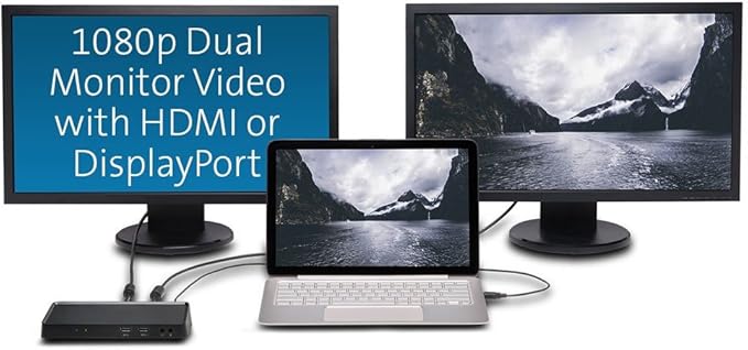 Kensington USB 3.0 Dual Display Docking Station, Dual 2K at 60Hz, 85W PD, Compatible with MacBook M1/M2/M3/M4, Windows, and Surface Laptops (K33997WW) Black
