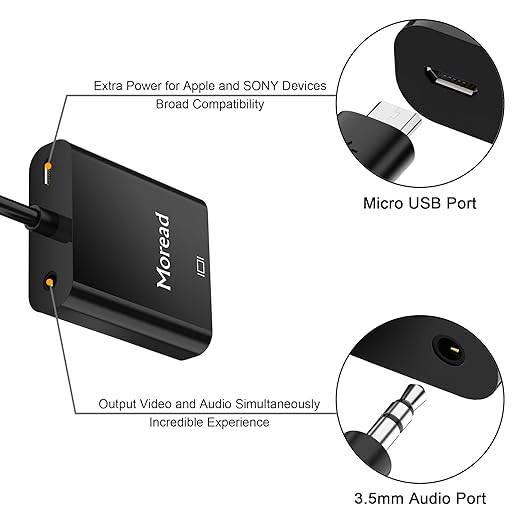 HDMI to VGA with Audio, Gold-Plated Active HDMI to VGA Adapter (Male to Female) with Micro USB Power Cable & 3.5mm Audio Cable for PS4, MacBook Pro, Mac mini, Apple TV and More - Black