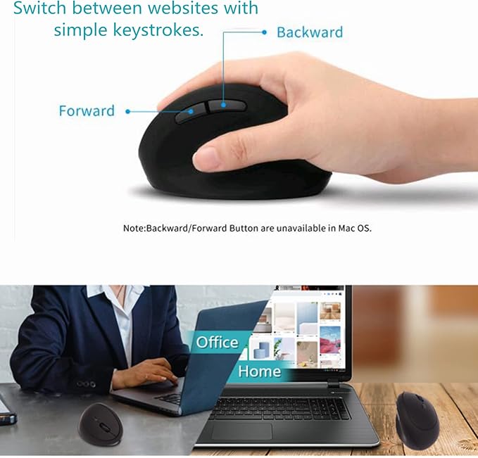 3C Light 2.4G Wireless Vertical Mouse,Ergonomic Vertical Optical Mouse Cute Mini Mice with Adjustable Sensitivity (800/1200/1600 DPI), 6 Buttons for PC, Desktop, Laptop, Notebook (Vertical Black)