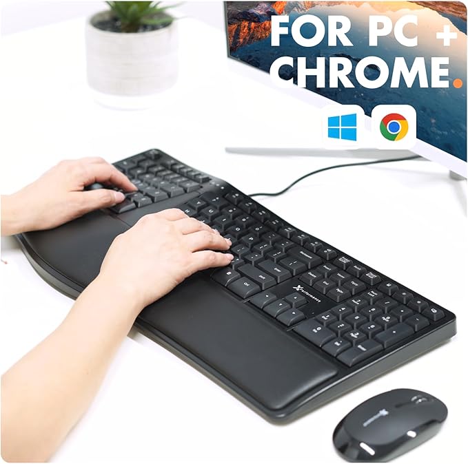X9 Wired Ergonomic Keyboard with Cushioned Wrist Rest - Type Comfortably Longer - USB Wired Split Keyboard for Laptop, PC & Chrome Computer with 110 Ergo Keys & 5ft Cable