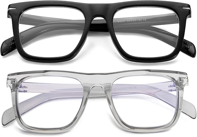 NIDOVIX Trendy Square Blue Light Blocking Glasses for Men Women, Fashion Frame Non-prescription Computer Glasses (Black+Transparent Grey)