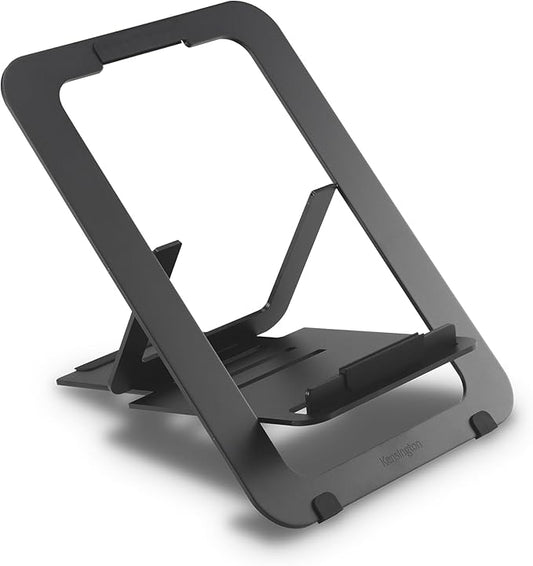 Kensington Adjustable Aluminum Laptop Stand for Desk, Ultra-Slim Lightweight Foldable Portable Notebook Holder, Anti-Slip Silicone Tablet Mount for 10"-17" Laptops and Tablets, Black K50428WW
