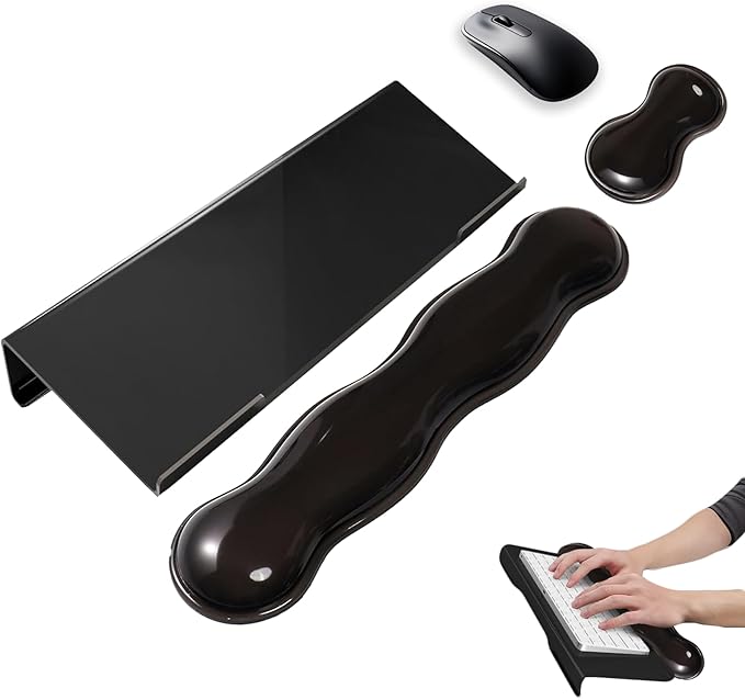 Computer Keyboard Stand with Gel Wrist Rest Set Keyboard Tilted Riser Wrist Pad for Keyboard and Mouse Easy Typing Ergonomic Acrylic Transparent Keyboard Tray Holder for Desktop Office Home Black 3PCS