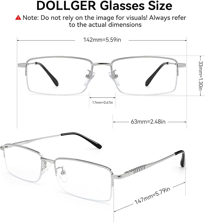 Dollger Rectangle Blue Light Glasses for Men Metal Anti Bluelight Blocking Glasses for Computer Fashion Small Half Frame