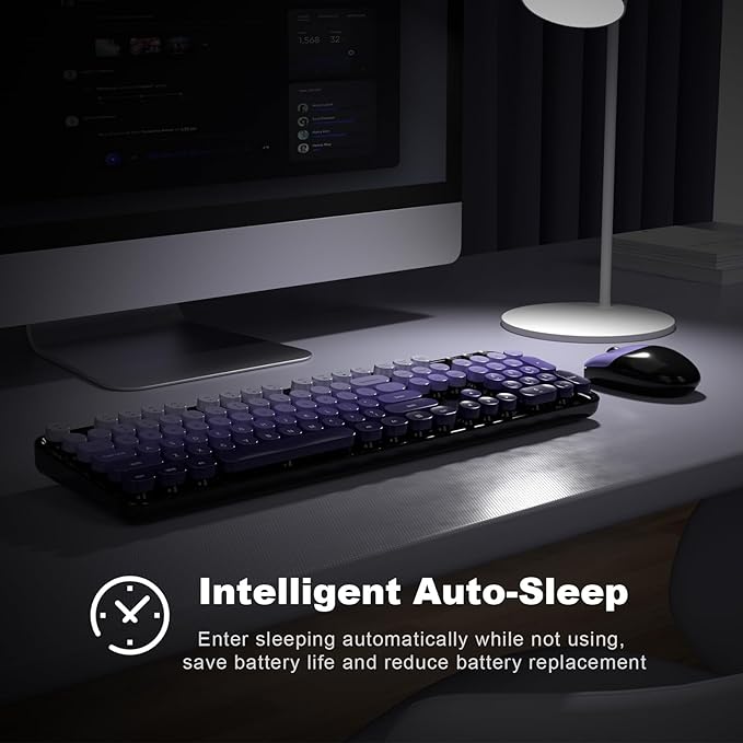 Wireless Keyboard and Mouse Combo, 104 Keys Full-Sized Typewriter Keyboards, 2.4 GHz USB Receiver Plug and Play for Windows, PC, Laptop, Desktop (Black Purple)