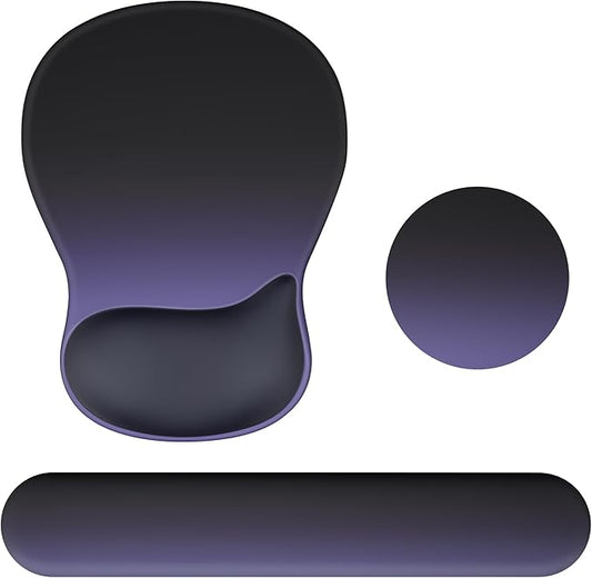 Ospelelf Keyboard Wrist Rest Set with Ergonomic Mouse Pad - 3-in-1 Memory Foam Support for Pain Relief, Office & Gaming with Coaster Black Gradient