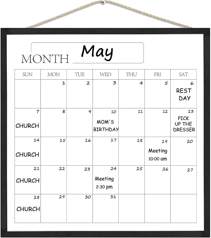 Umtiit Monthly Calendar Dry Erase Whiteboard 19.7 x 19.7 inch(50 x 50 cm), Black Wood Frame, Magnetic Surface Whiteboard for Planning/Schedule/School Timetable/Memo(YLBB-5050BK,US)