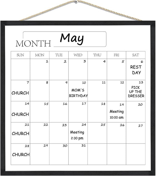 Umtiit Monthly Calendar Dry Erase Whiteboard 19.7 x 19.7 inch(50 x 50 cm), Black Wood Frame, Magnetic Surface Whiteboard for Planning/Schedule/School Timetable/Memo(YLBB-5050BK,US)