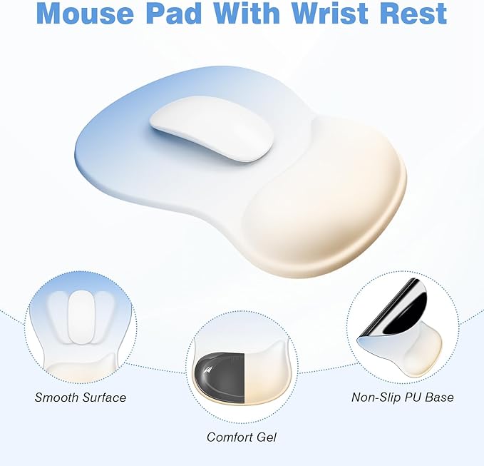 Ospelelf Keyboard Wrist Rest Set with Ergonomic Mouse Pad - 3-in-1 Memory Foam Support for Pain Relief, Office & Gaming with Coaster Blue Yellow