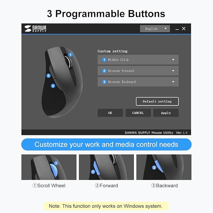 SANWA Wired Ergonomic Mouse, Silent Click Vertical Computer Mice, 3 Programmable Buttons, Optical Ergo Mouse, Reduce Wrist Strain, 1000/1600 DPI, Compatible with Mac, Windows, Laptop, PC, White