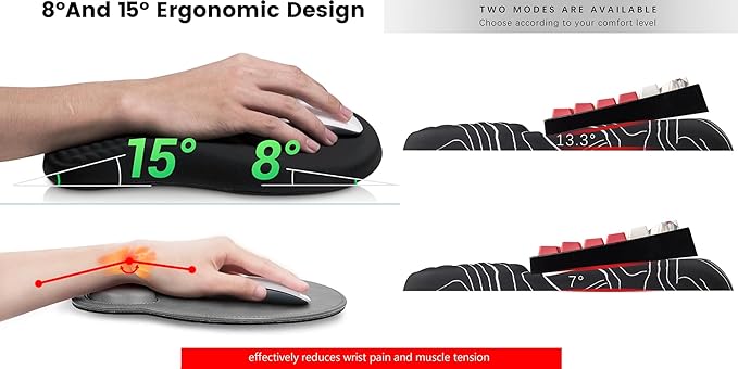 Keyboard Wrist Rest -Ergonomic Mouse Pad- with Carpal Tunnel Pain Relief Massage Bumps and Full Memory Gel Design - Ideal Frequent Computer (Line)
