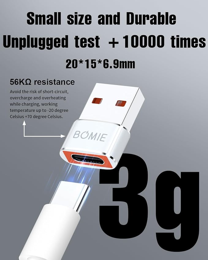 BOMIE USB to USB C Adapter 4 Pack,PD27W/66W/QC100W Fast Charging 480Mbps Data Transfer,Type-C Female to USB2.0 Male OTG Adapter for M-acBook,Phone 15/16/17 Pro Max,Pad Pro,X-peria,G-alaxy,Laptop White
