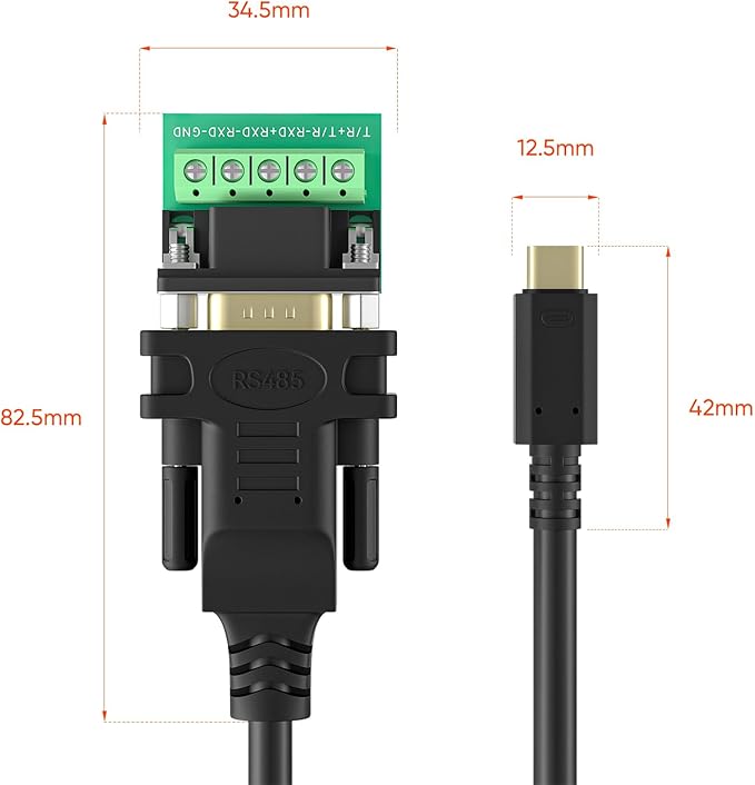 USB C to RS485/RS422 Serial Port Converter Adapter Cable with FTDI Chip Supports Windows 11 10 8 7 XP Mac 10FT…