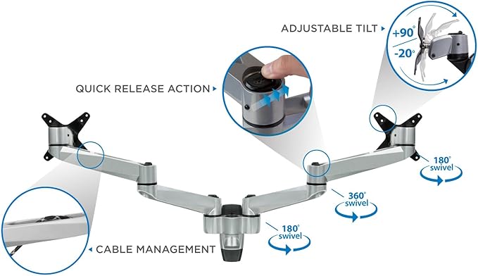 Mount-It! Premium Modular Dual Monitor Wall Mount Arms | Tilt Swivel VESA Wall Mount | Fits 13 15 17 19 21.5 24 27 Inch Computer Screens with 75 100 VESA Patterns | Silver