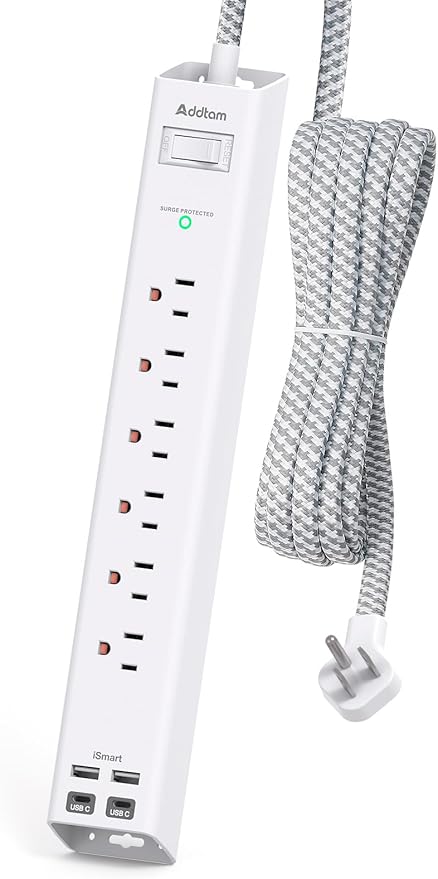 Power Strip Surge Protector with USB C - Flat Plug Extension Cord with 6 AC Outlets 4 USB (2 USB C), Wall Mount, 5ft, 900 J, Multi Plug Outlet Extender for Home Office Dorm Room Essentials