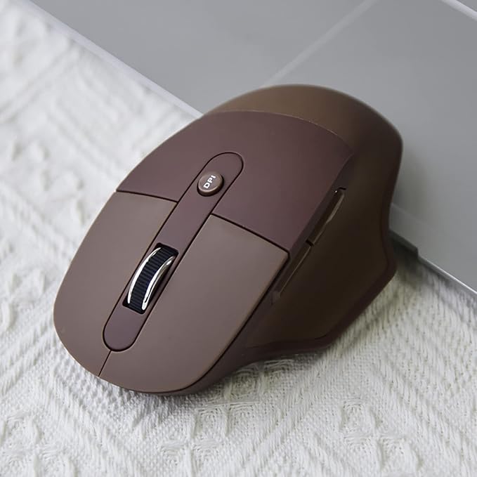 Lomiluskr Ergonomic 2.4G & Bluetooth Dual Mode Wireless Mouse with PU Cover, Soundless Keys, Candy Colors, Compatible with Notebook, PC, Tablet, Smartphone (Coffee)