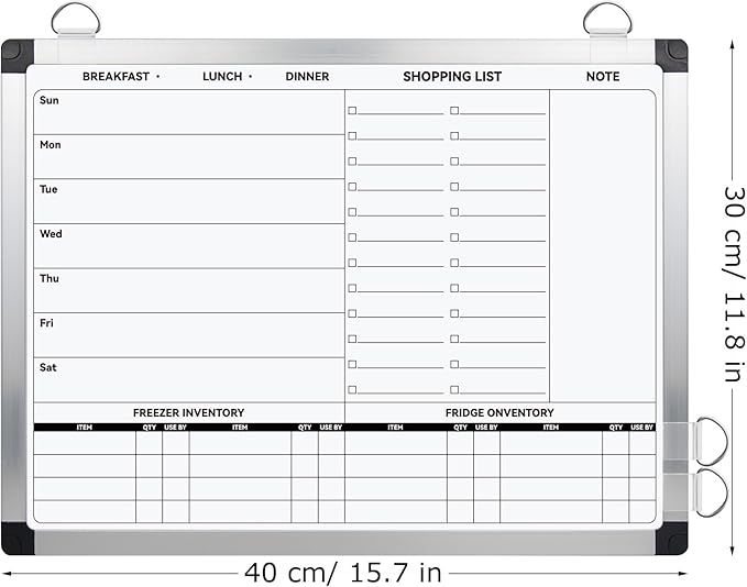 EAONE Weekly Meal Planner & Whiteboard for Wall Double-Sided, 16 x 12 IN Magnetic Dry Erase Menu Board for Kitchen/Food Calendar/Grocery Shopping Lists, with 8 Markers & Eraser & 4 Magnets