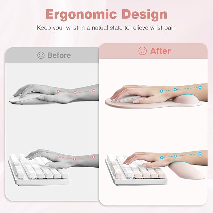 Ospelelf Keyboard Wrist Rest Set with Ergonomic Mouse Pad - 3-in-1 Memory Foam Support for Pain Relief, Office & Gaming with Coaster Pink Gradient