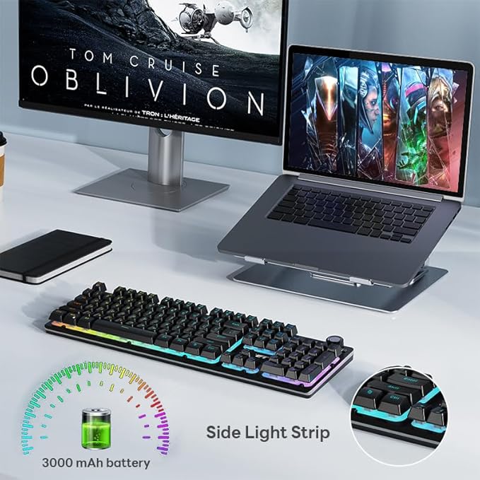 NPET S21PRO Wireless Gaming Keyboard and Mouse Combo, LED Backlit Rechargeable 3500mAh Battery, Mechanical Feel Anti-ghosting Keyboard + 7D 3200 Mice for PC Gamer（USB Receiver is Under The Mouse）