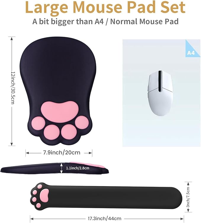 L-SPOUTTO Ergonomic Mouse Pad with Wrist Rest and Keyboard Wrist Rest,Cute Comfortable Computer Mouse Pad Wrist Support, Pain Relief Mousepad with Non-Slip PU Base for Desk Laptop Gaming Office,Black