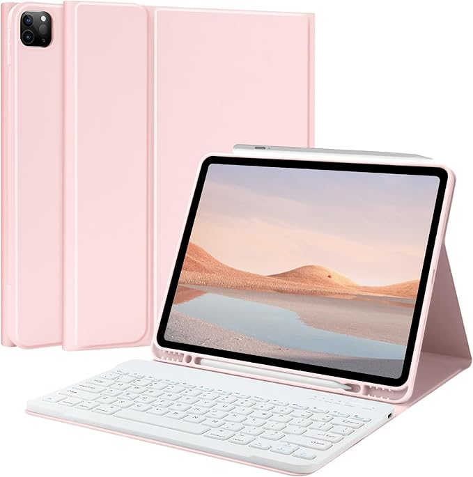 TQQ for iPad Air 13-inch (M4/M3/M2, 2026/2025/2024) & Pro 12.9 inch Case with Keyboard, Keyboard case for 12.9-inch iPad Pro 6th/5th Gen - with Pencil Holder for iPad Air 13-inch 2026 (Pink)