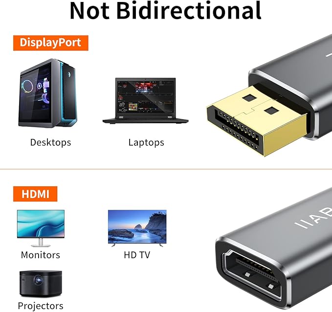 Displayport to HDMI Adapter 4K 24K Gold Plated Displayport DP to HDMI Female Converter，Uni-Directional Display Port to HDMI Converter Compatible for Lenovo, HP, Dell &More- Grey