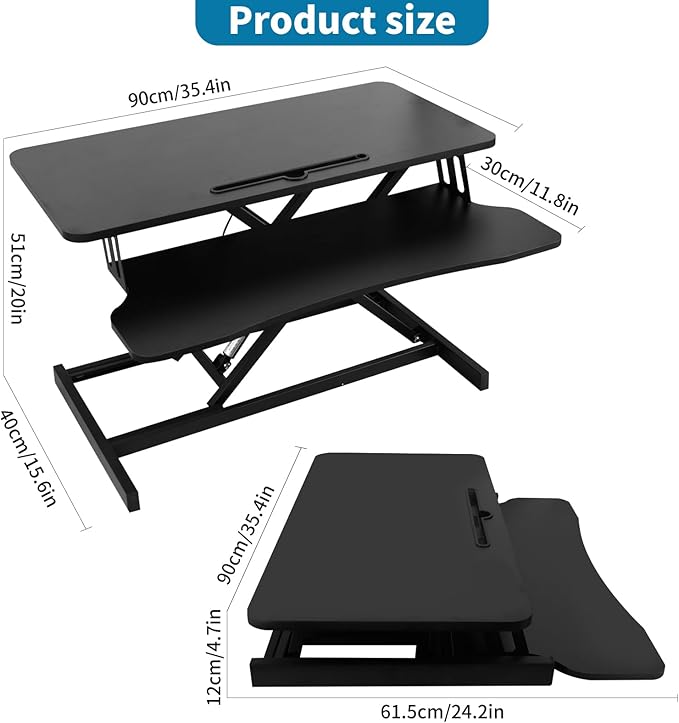 Standing Desk Converter, Height Adjustable Sit to Stand Riser, Dual Monitor and Laptop Workstation with Wide Keyboard Tray, Desk Lifter for Home Office