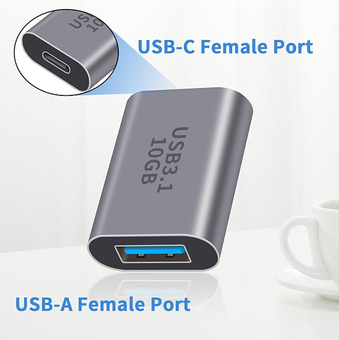 Duttek USB C Female to USB Female Adapter 3.1 Gen2, 10Gbps Bi-Directional Type C to Type A OTG Adapter Support Data Sync and Charging for Laptop, PC, iPhone, MacBook Pro, Laptop